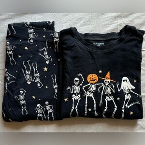 Old Navy Black Kids Pajama Set with Skeletons and Pumpkins